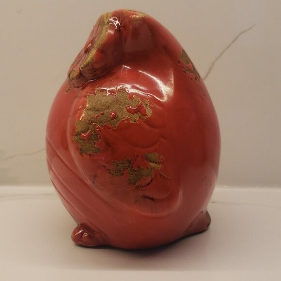 UNBRANDED Ceramic Burnt red/orange brown distressed fat owl 6"diam - Picture 2 of 6